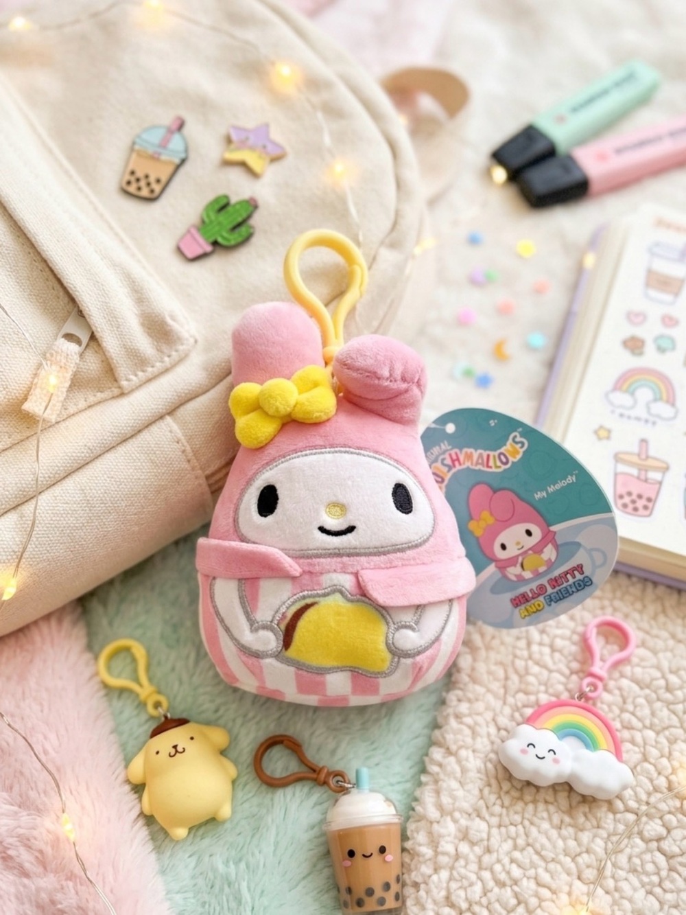 🩷Sanrio My Melody Plush Keychain in Pink and Yellow